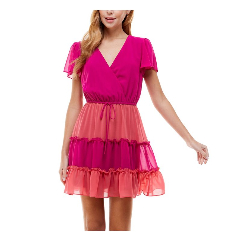 Nwt City Studio Womens Pink Short Sleeve Short Fit + Flare Dress Xxs